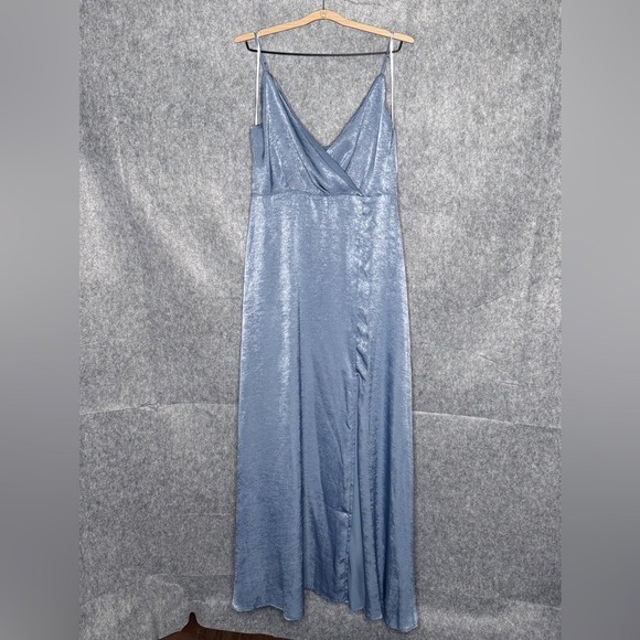 NWT Lulus Constantine Slate Blue‎ Satin Maxi Dress- Sz XL - Picture 1 of 6